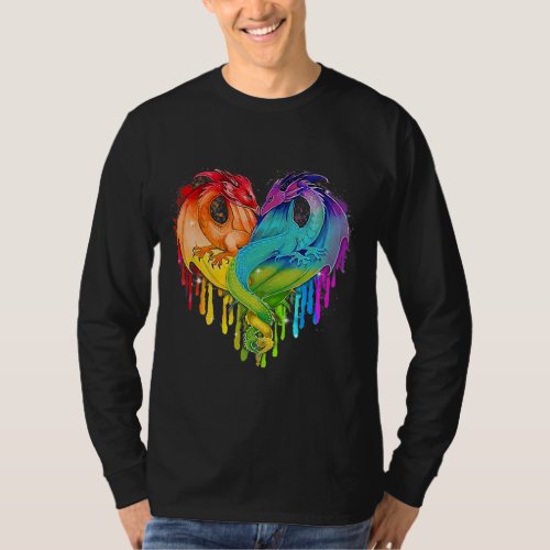 Lgbt Dragon Heart Rainbow Heart Dragon Lgbt Pride T_Shirt