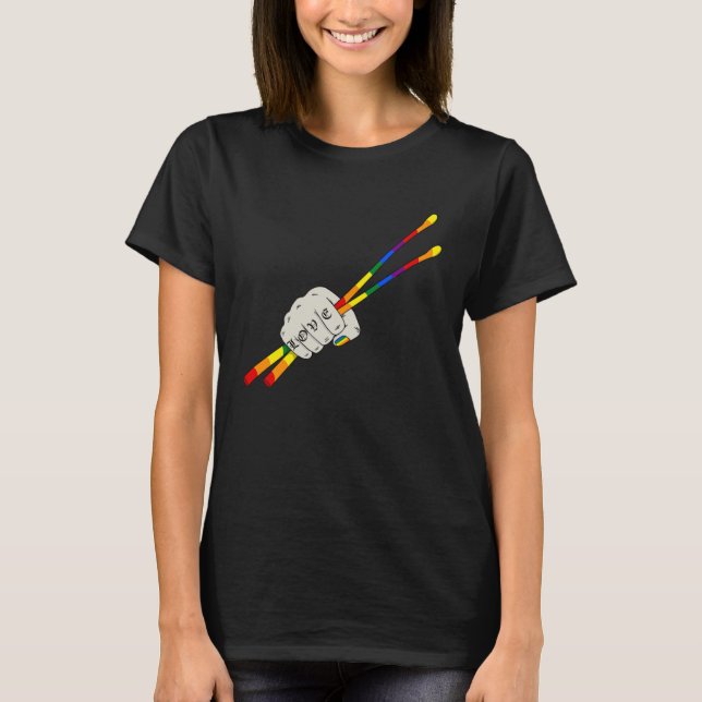 LGBT Drumsticks Gay Love Drums Drumset Drumming Dr T-Shirt (Front)