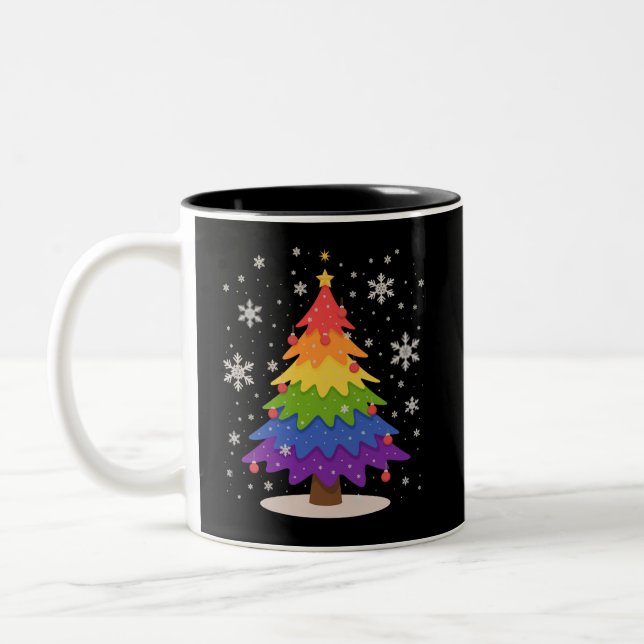 LGBT Flag Christmas Tree Merry Xmas Gay Pride  Two-Tone Coffee Mug (Left)