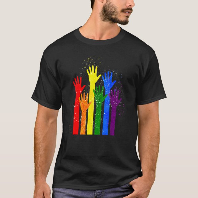 Lgbt Flag Lgbt Pride Hand Equality Human Rights Ci T-Shirt (Front)