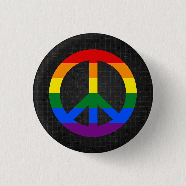 LGBT flag peace sign black button (Front)