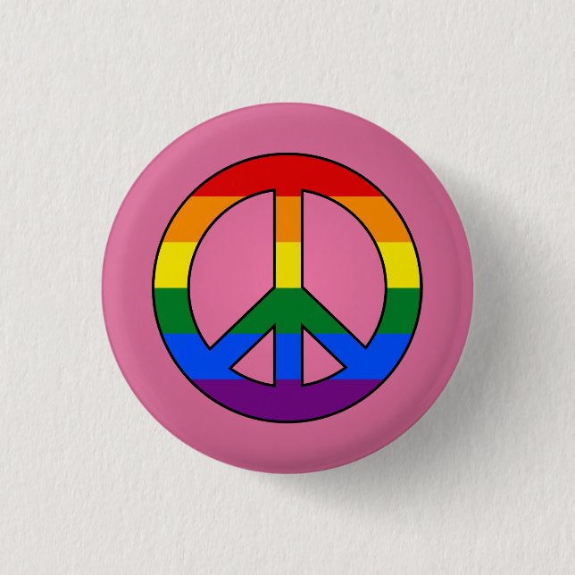 LGBT flag peace sign pink button (Front)