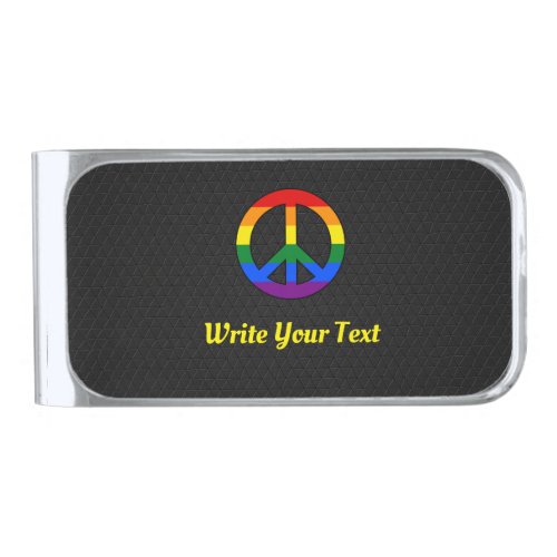 LGBT flag peace sign  Silver Finish Money Clip