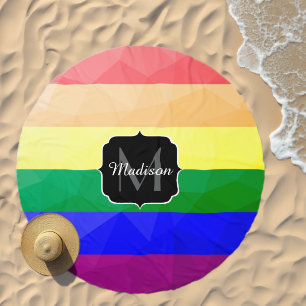 LGBT flag rainbow geometric mesh pattern Monogram Beach Towel