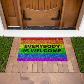 Lgbt Flag Rainbow Glitter Faux Sparkle Personalize Doormat by PLdesign at Zazzle