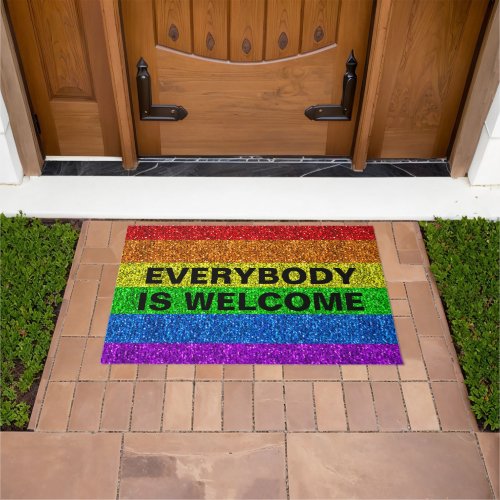 LGBT flag rainbow glitter faux sparkle Personalize Doormat