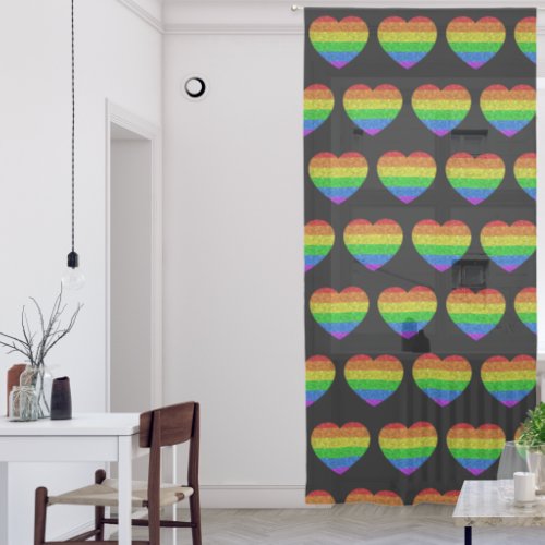 LGBT flag rainbow glitter sparkles hearts black Sheer Curtains