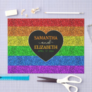 LGBT flag rainbow heart sparkles gay wedding Tissue Paper