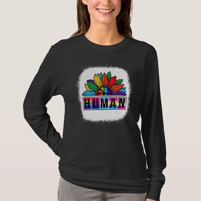 Lgbt Flag Rainbow Lesbian Gay Pride Month Sunflowe T-Shirt (Front)