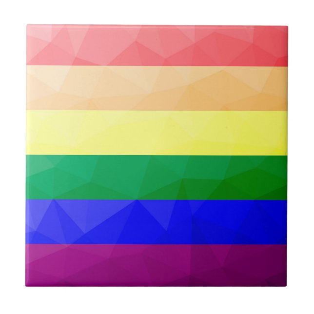 LGBT flag rainbow lines geometric mesh pattern Ceramic Tile (Front)