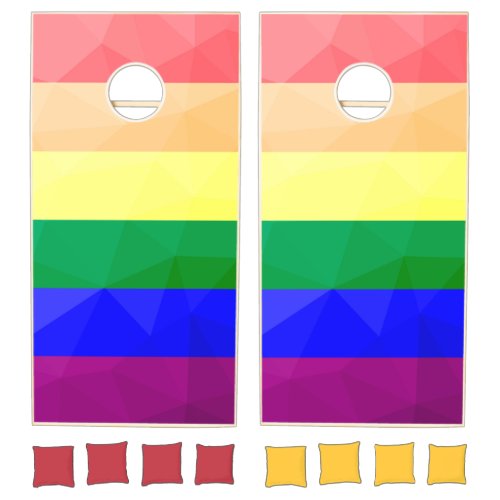LGBT flag rainbow lines geometric mesh pattern Cornhole Set