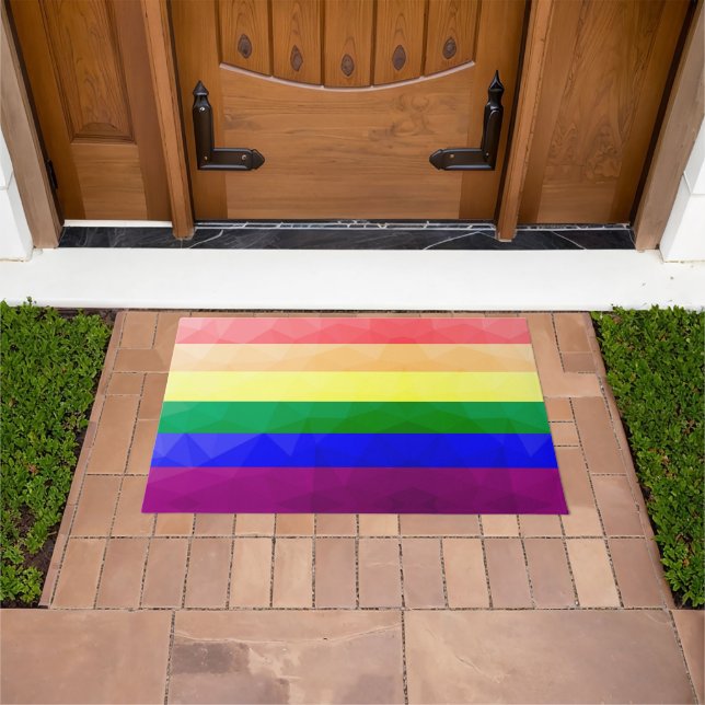 LGBT flag rainbow lines geometric mesh pattern Doormat (Outdoor)