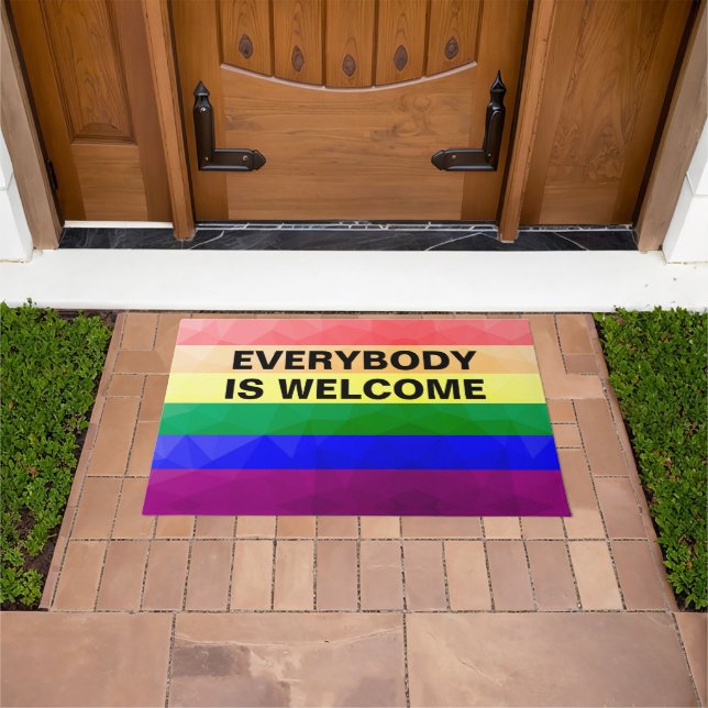 LGBT flag rainbow lines geometric mesh pattern Doormat (Outdoor)
