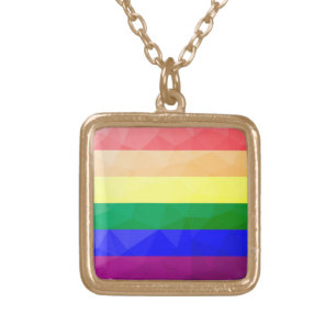 LGBT flag rainbow lines geometric mesh pattern Gold Plated Necklace