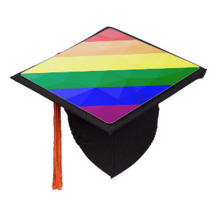 LGBT flag rainbow lines geometric mesh pattern Graduation Cap Topper