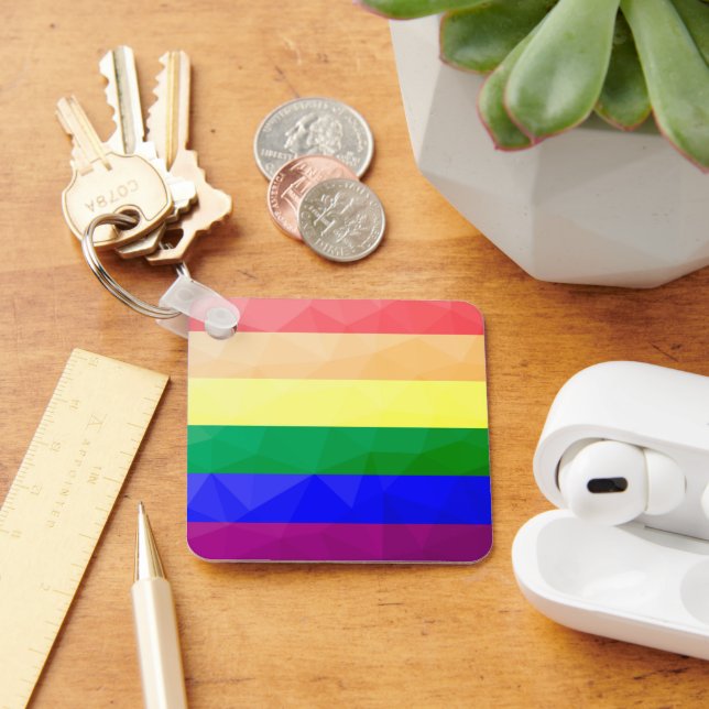LGBT flag rainbow lines geometric mesh pattern Keychain (Desk)