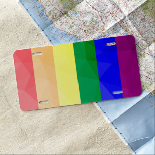 LGBT flag rainbow lines geometric mesh pattern License Plate