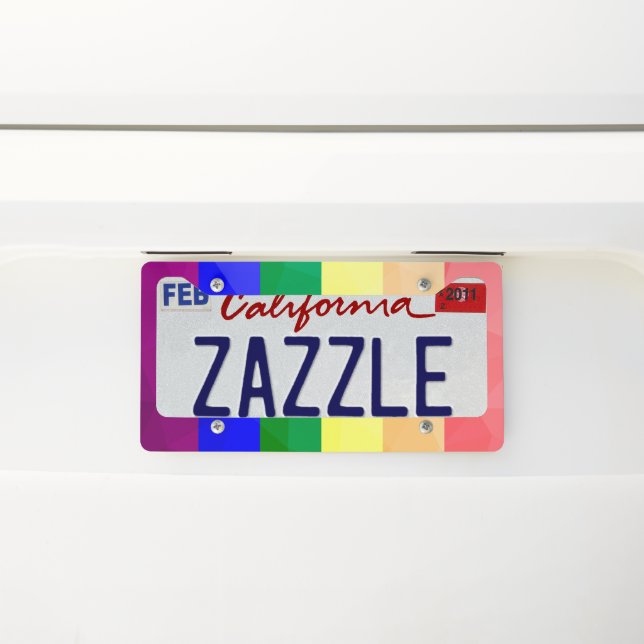 LGBT flag rainbow lines geometric mesh pattern License Plate Frame (On Car)