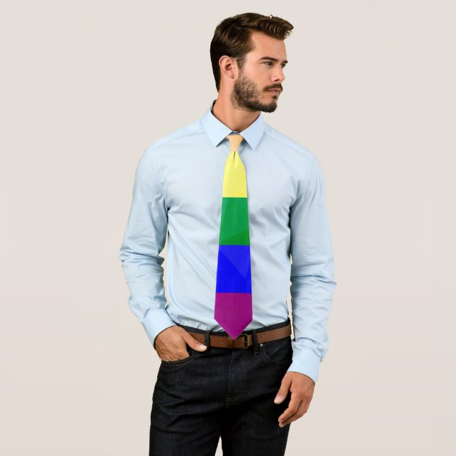 LGBT flag rainbow lines geometric mesh pattern Neck Tie (In Situ)