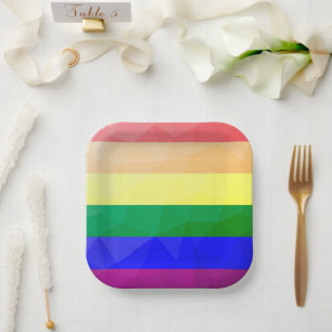 LGBT flag rainbow lines geometric mesh pattern Paper Plates