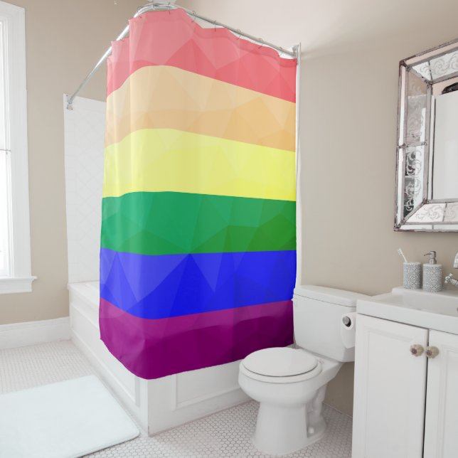 LGBT flag rainbow lines geometric mesh pattern Shower Curtain (In Situ)