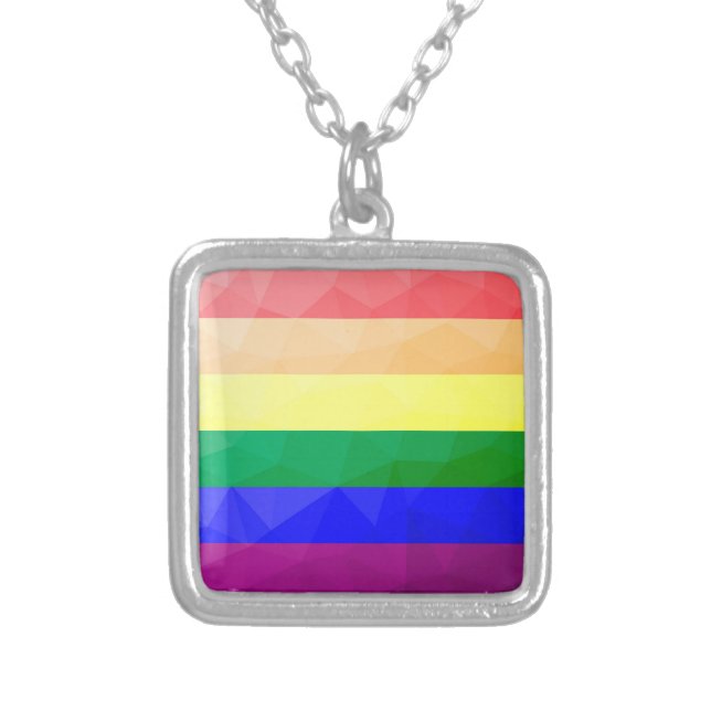 LGBT flag rainbow lines geometric mesh pattern Silver Plated Necklace (Front)
