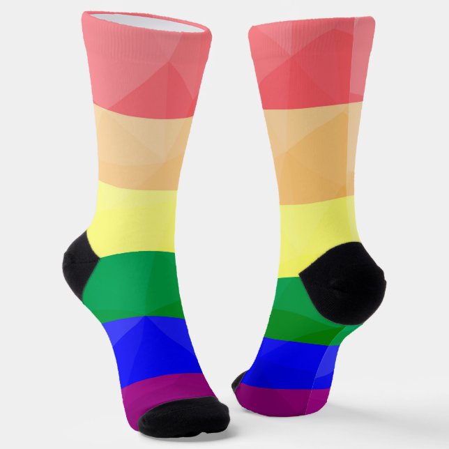 LGBT flag rainbow lines geometric mesh pattern Socks (Angled)