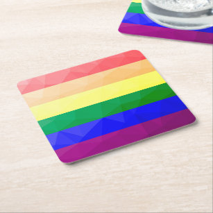 LGBT flag rainbow lines geometric mesh pattern Square Paper Coaster