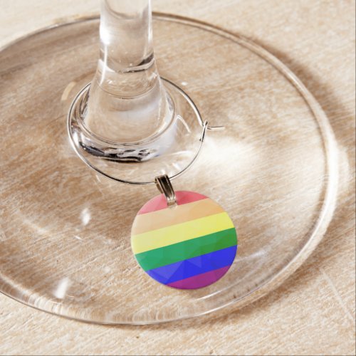 LGBT flag rainbow lines geometric mesh pattern Wine Charm