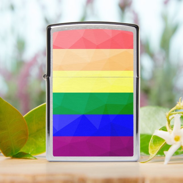 LGBT flag rainbow lines geometric mesh pattern Zippo Lighter (On Table)