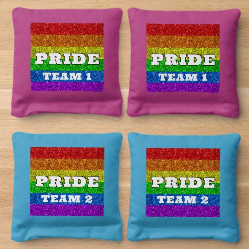 LGBT flag rainbow sparkle Pride Custom text Cornhole Bags