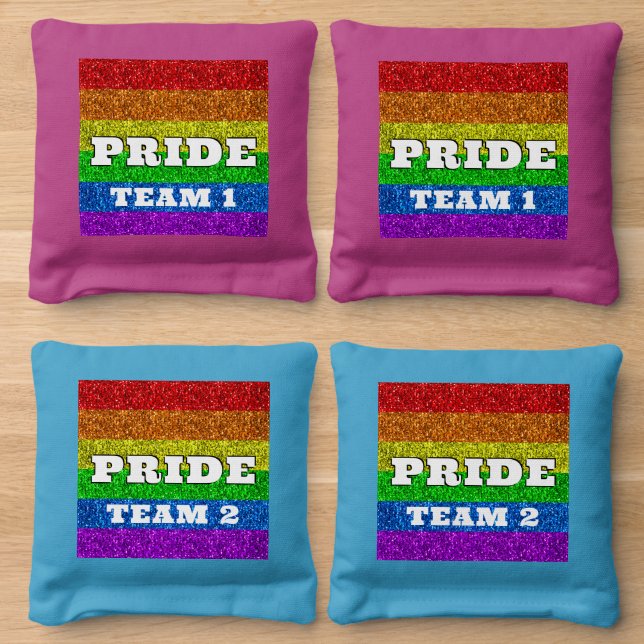 LGBT flag rainbow sparkle Pride Custom text Cornhole Bags (Wood)