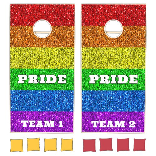 LGBT flag rainbow sparkle Pride Custom text Cornhole Set