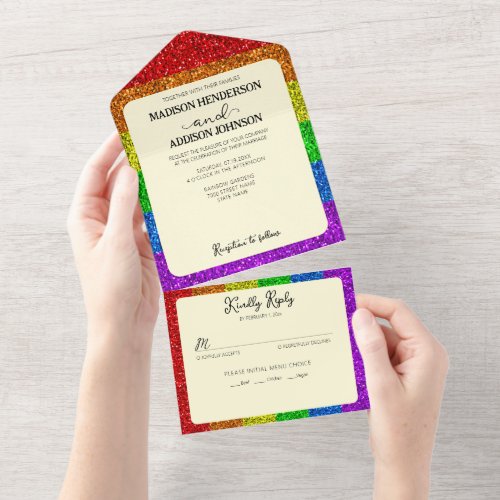 LGBT flag rainbow sparkles gay lesbian wedding All In One Invitation