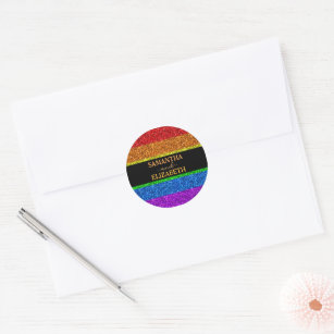 LGBT flag rainbow sparkles gay lesbian wedding Classic Round Sticker