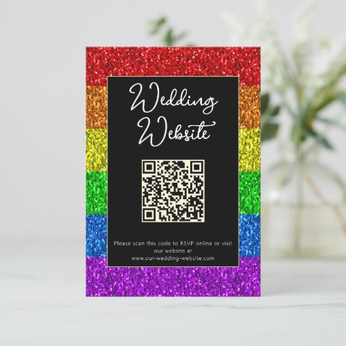 LGBT flag rainbow sparkles gay lesbian wedding Enclosure Card