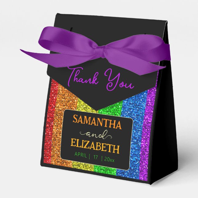 LGBT flag rainbow sparkles gay lesbian wedding Favor Boxes (Front Side)