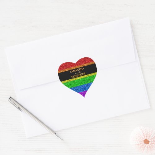LGBT flag rainbow sparkles gay lesbian wedding Heart Sticker