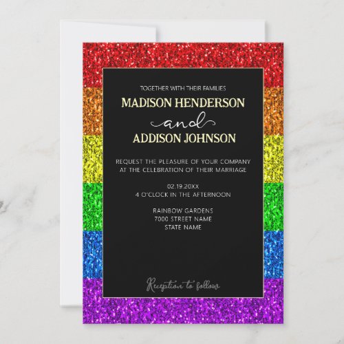 LGBT flag rainbow sparkles gay lesbian wedding Invitation
