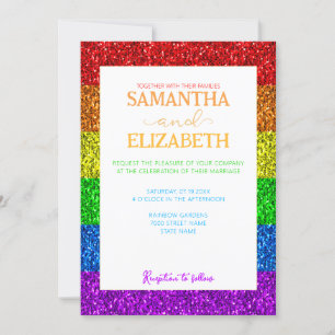 LGBT flag rainbow sparkles gay lesbian wedding Invitation