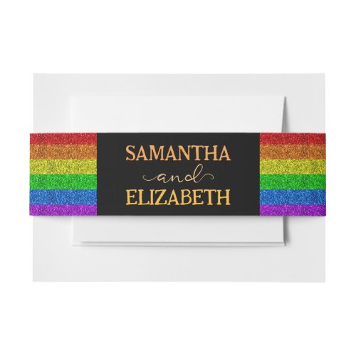 LGBT flag rainbow sparkles gay lesbian wedding Invitation Belly Band