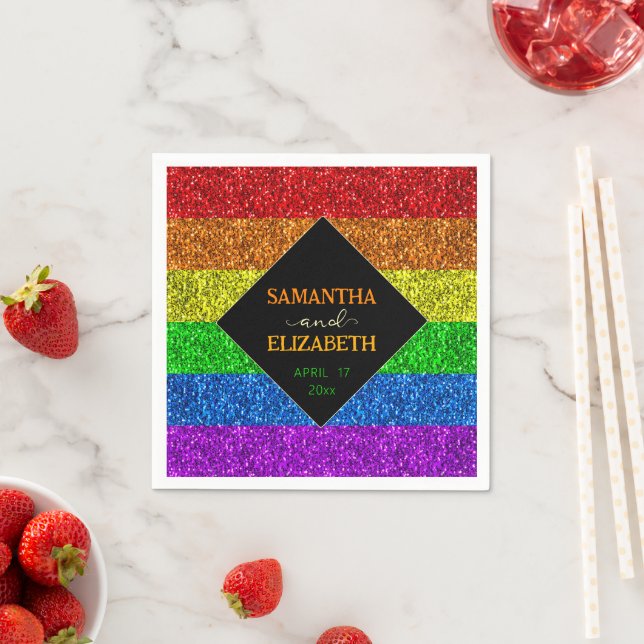 LGBT flag rainbow sparkles gay lesbian wedding Napkins (Insitu)