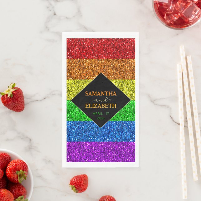 LGBT flag rainbow sparkles gay lesbian wedding Paper Guest Towels (Insitu)