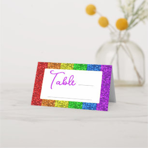 LGBT flag rainbow sparkles gay lesbian wedding Place Card