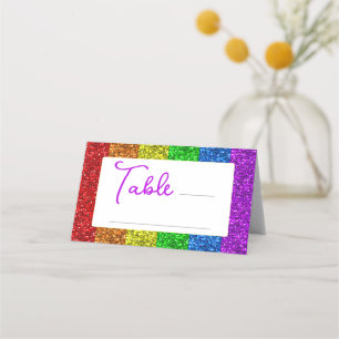 LGBT flag rainbow sparkles gay lesbian wedding Place Card