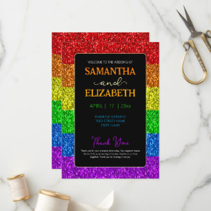 LGBT flag rainbow sparkles gay lesbian wedding Program