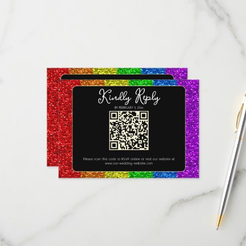 LGBT flag rainbow sparkles gay lesbian wedding RSVP Card