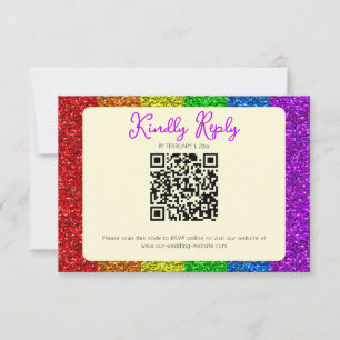 LGBT flag rainbow sparkles gay lesbian wedding RSVP Card