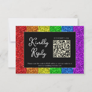 LGBT flag rainbow sparkles gay lesbian wedding RSVP Card
