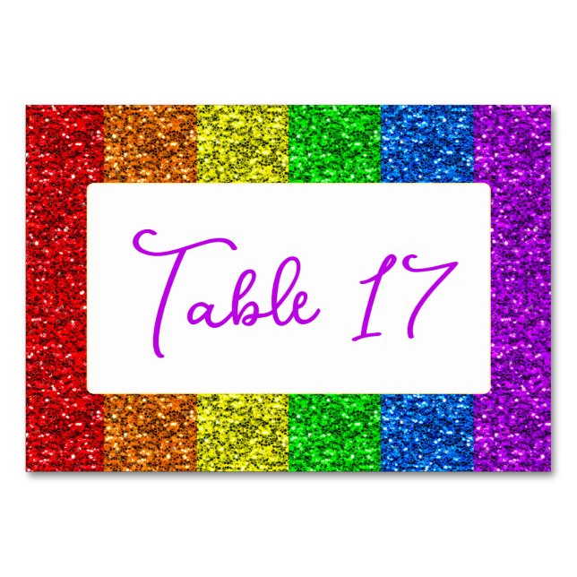 LGBT flag rainbow sparkles gay lesbian wedding Table Number (Front)